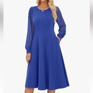 GRACE KARIN Women's Elegant Long Sleeve Midi Dress Cotton A-Line Cocktail large